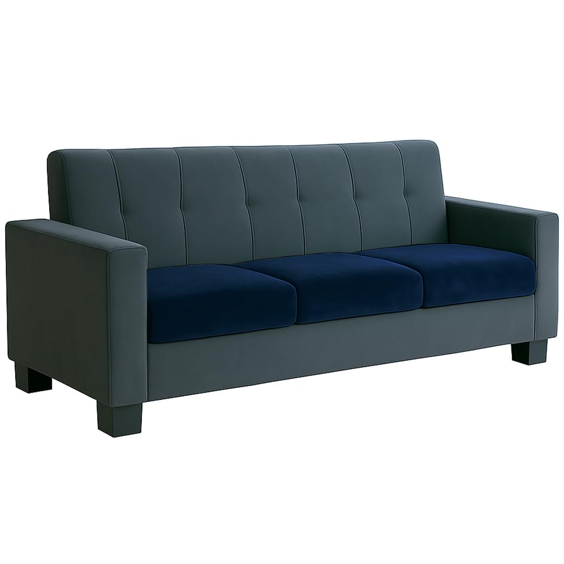 FURNY Homeoy 3 Seater Fabric Sofa Set (Blue-Dark Grey) with Velvet Fabric | Durable Comfort | Ideal for Living Room - Image 5