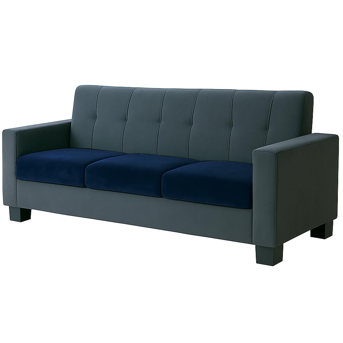 FURNY Homeoy 3 Seater Fabric Sofa Set (Blue-Dark Grey) with Velvet Fabric | Durable Comfort | Ideal for Living Room - Image 6