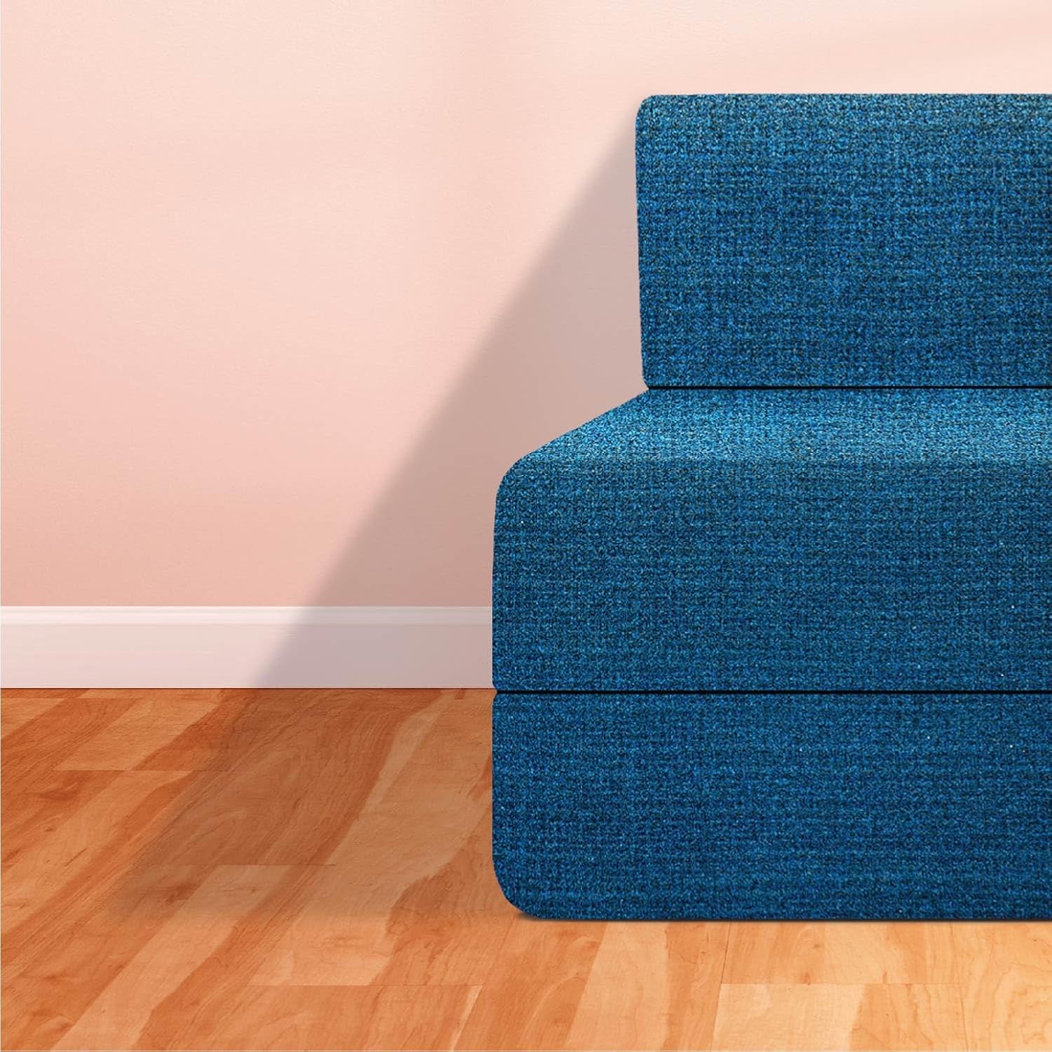 Starlon 1 Seater Sofa Cum Bed | Jute Fabric Washable Cover | 3' X 6' Feet (Teal with Geometrical Pillow) - Image 5