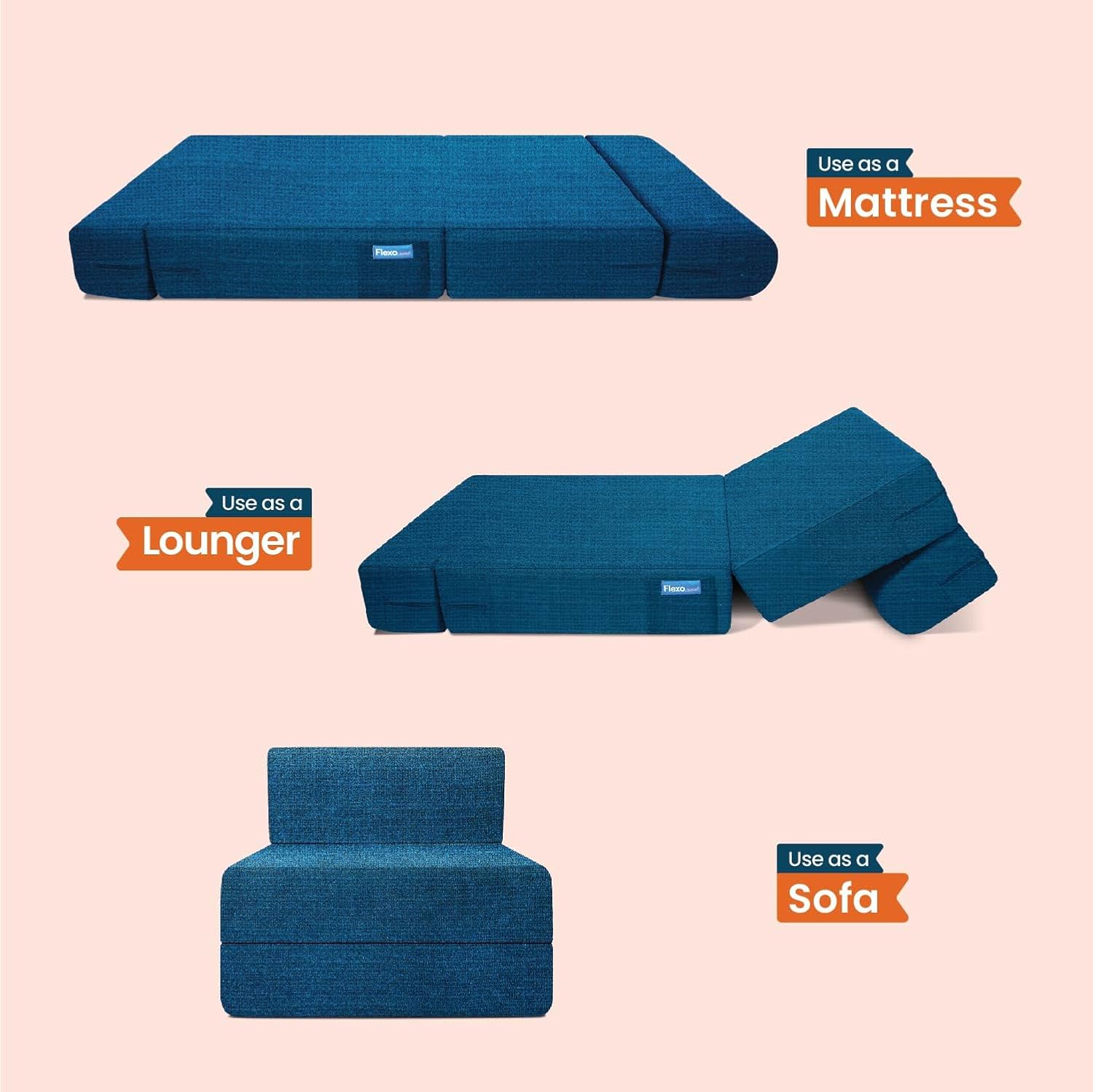 Starlon 1 Seater Sofa Cum Bed | Jute Fabric Washable Cover | 3' X 6' Feet (Teal with Geometrical Pillow) - Image 6