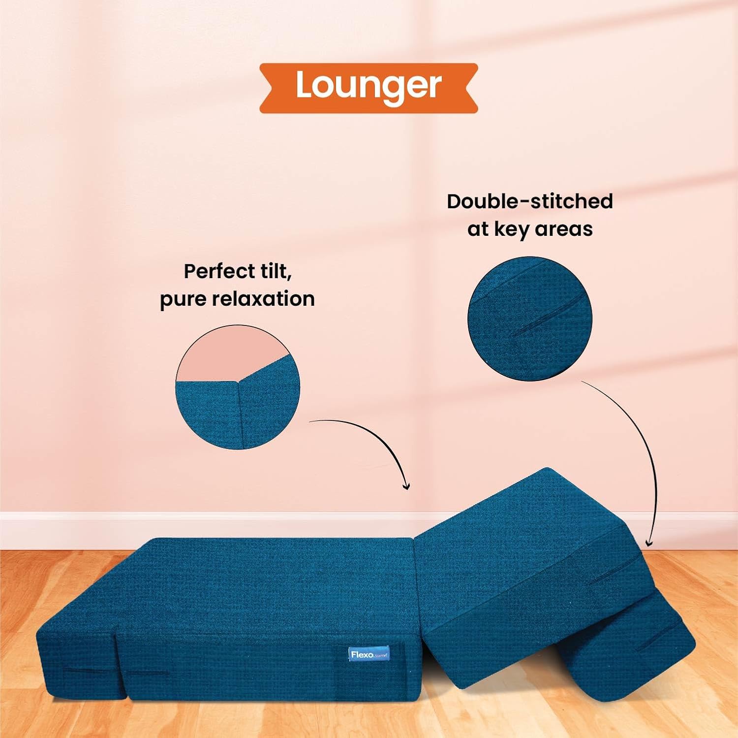 Starlon 1 Seater Sofa Cum Bed | Jute Fabric Washable Cover | 3' X 6' Feet (Teal with Geometrical Pillow) - Image 7