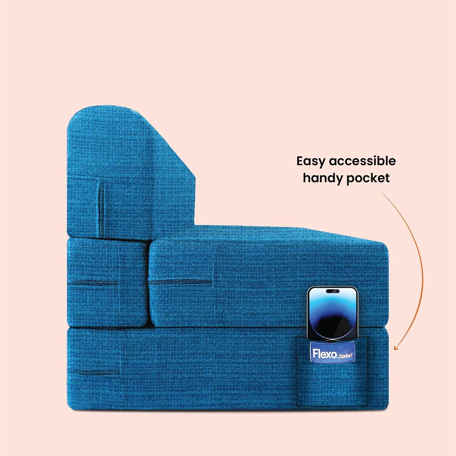 Starlon 1 Seater Sofa Cum Bed | Jute Fabric Washable Cover | 3' X 6' Feet (Teal with Geometrical Pillow) - Image 8