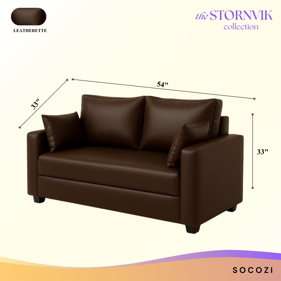 Sorvik 2 Seater Sofa Set | Premium Leatherette Upholstery | Modern Design | Plush Comfort Cushions for Living Room (Brown) - Image 3
