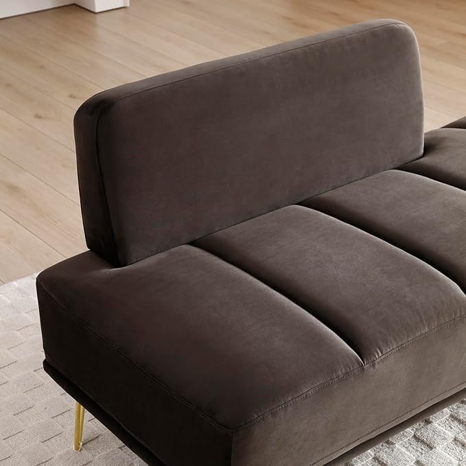 Symter 56.3" Inch Couch Upholstered Sofa Bed with Metal Golden Legs Rectangular Loveseat Sofa 2 Seater Sofa for Living Room Bedroom (Brown Velvet) - Image 7