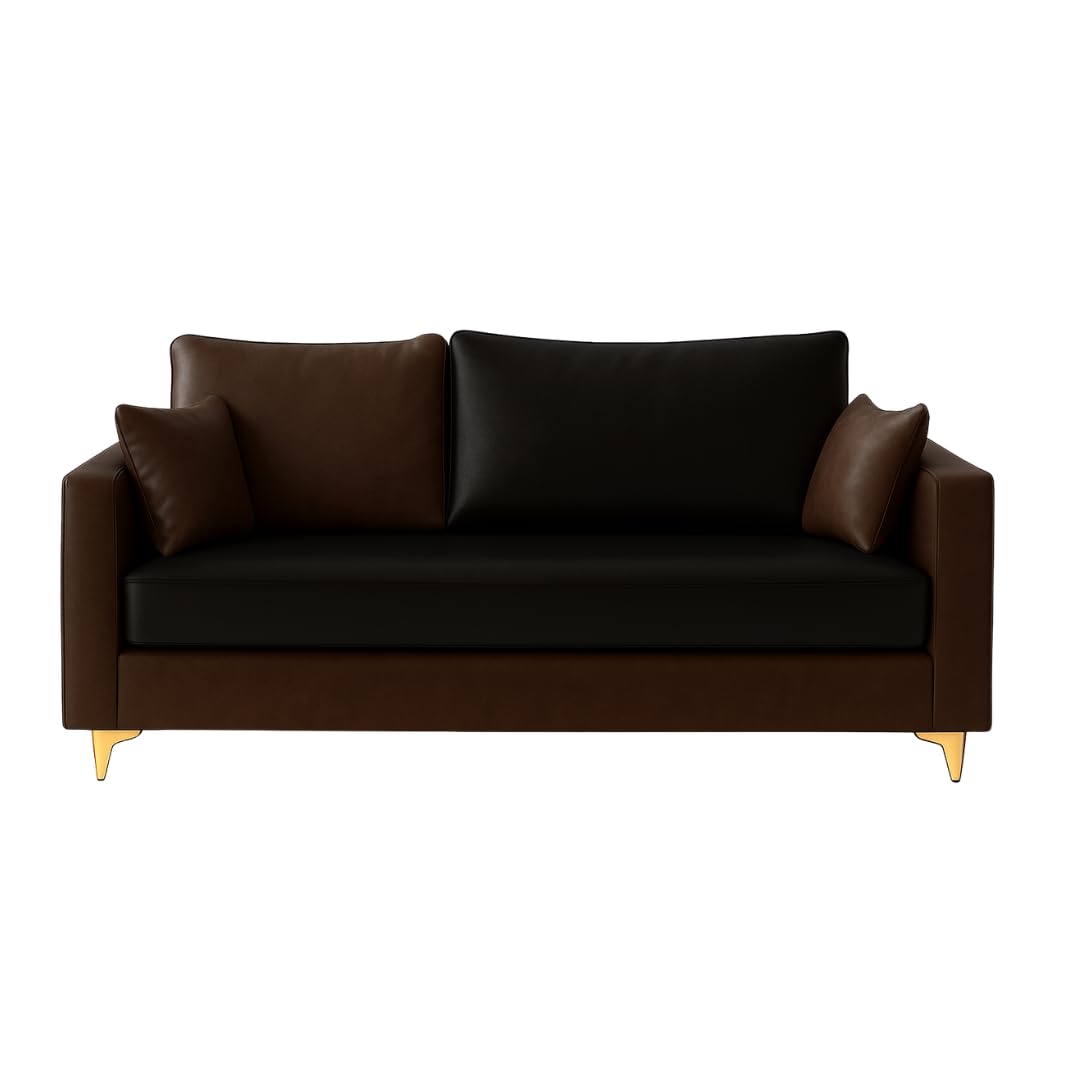 Trendvik 2 Seater Sofa Set | Premium Leatherette Upholstery | Modern Design | Plush Comfort Cushions for Living Room (Golden Legs, Brown-Black) - Image 4