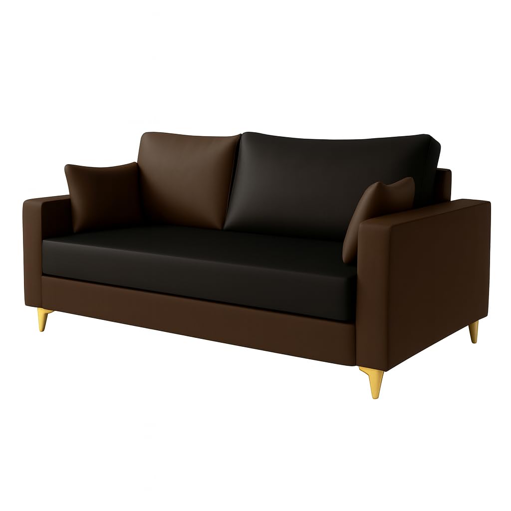 Trendvik 2 Seater Sofa Set | Premium Leatherette Upholstery | Modern Design | Plush Comfort Cushions for Living Room (Golden Legs, Brown-Black) - Image 5