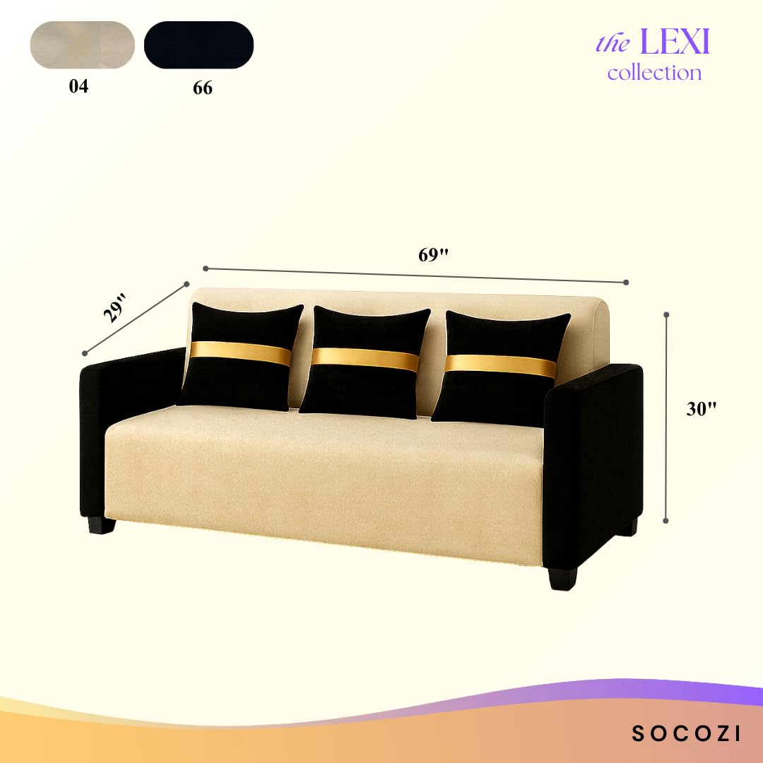 Liviro 3 Seater Sofa Set | Soft Velvet Suede Fabric | Modern Design | Plush Comfort Cushions for Living Room (Dual Cream-Black) - Image 3