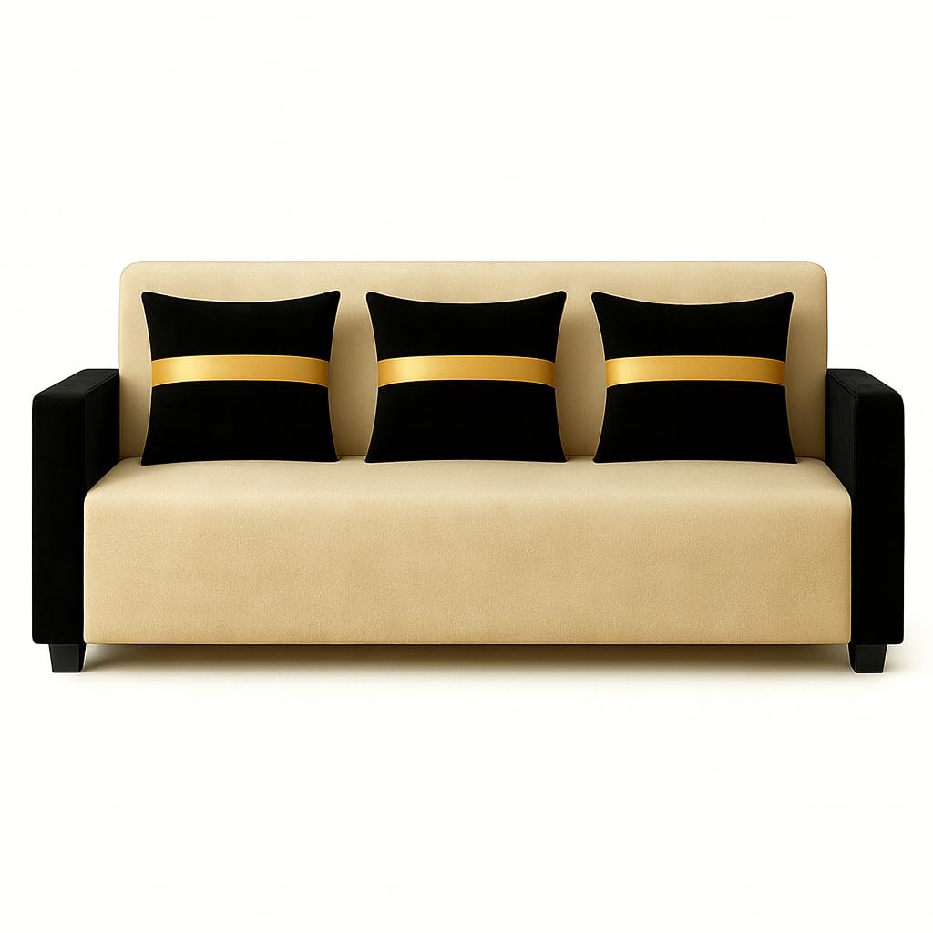 Liviro 3 Seater Sofa Set | Soft Velvet Suede Fabric | Modern Design | Plush Comfort Cushions for Living Room (Dual Cream-Black) - Image 6
