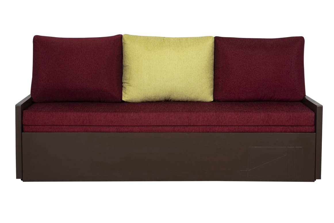 OFF THE SHELF Solid Teak Wood 3 Seater Sofa Cums Bed for Bedroom, Living Room with Storage Soft Cushion Natural Finishing Dark Chocolaty (75x28x25) - Image 3