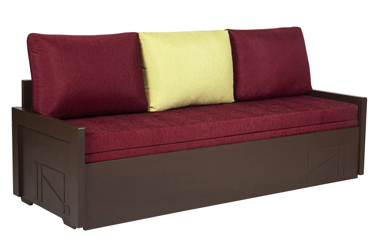 OFF THE SHELF Solid Teak Wood 3 Seater Sofa Cums Bed for Bedroom, Living Room with Storage Soft Cushion Natural Finishing Dark Chocolaty (75x28x25) - Image 4