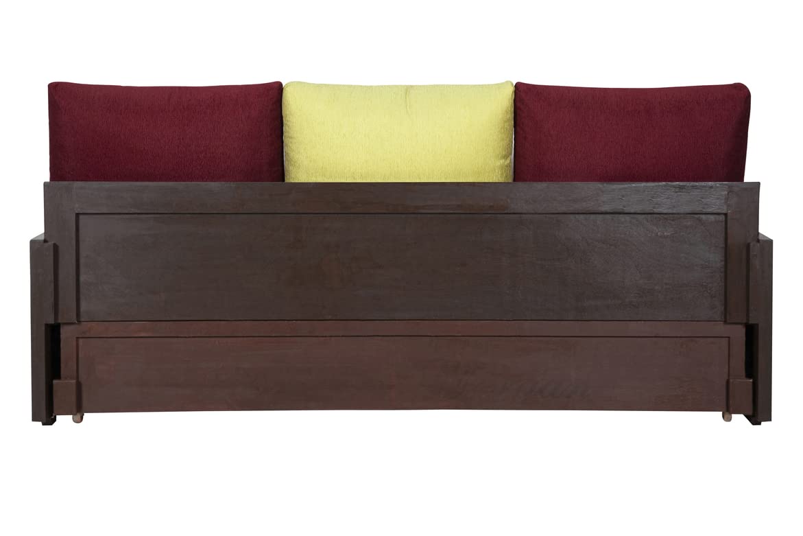OFF THE SHELF Solid Teak Wood 3 Seater Sofa Cums Bed for Bedroom, Living Room with Storage Soft Cushion Natural Finishing Dark Chocolaty (75x28x25) - Image 9