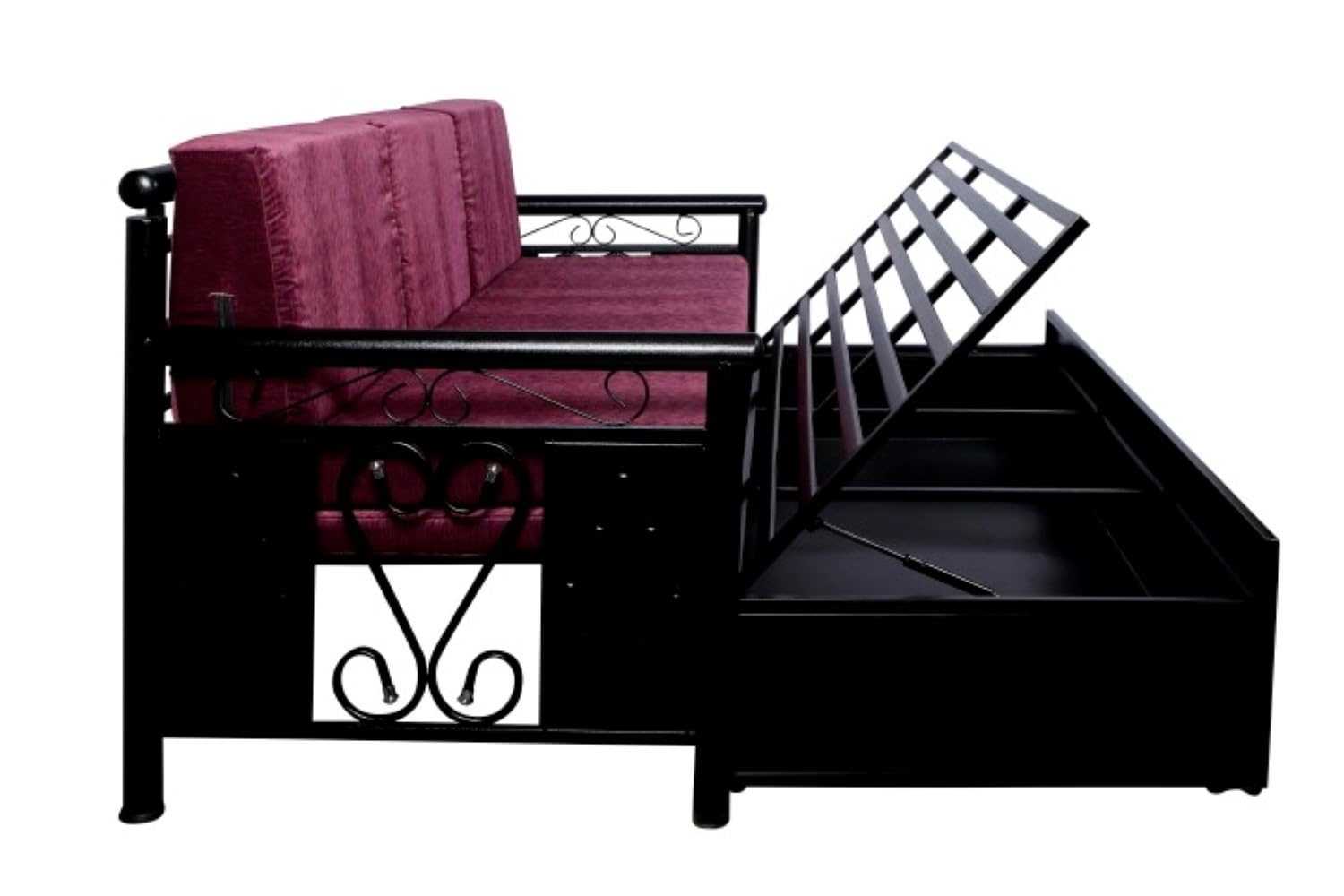 3 Seater Metal Sofa Cum Bed with Hydraulic Storage for Living Room (Black); Size: Queen - 5 x 6 - APICQ6002 - Image 8