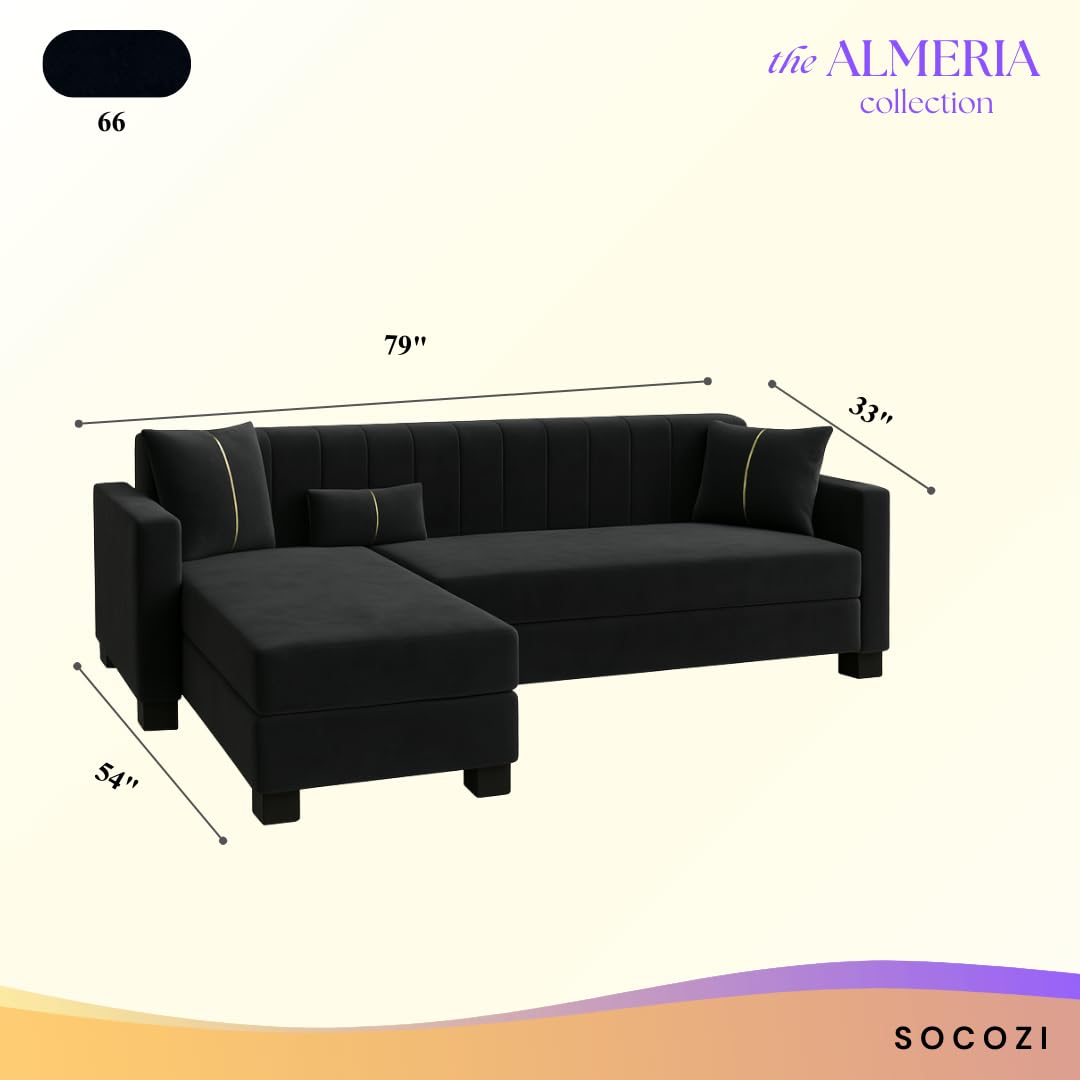 Almeria 4 Seater LHS L Shape Sofa Set | Soft Velvet Suede Fabric | Modern Design | Plush Comfort Cushions for Living Room (Black) - Image 3