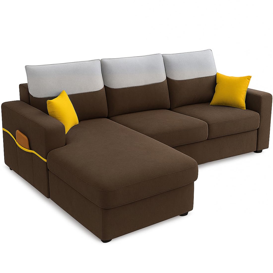 FURNY Tokyo 4 Seater Fabric LHS L Shape Sofa Set (Brown) | Premium Velvet Finish | Ideal of Living Room - Image 5