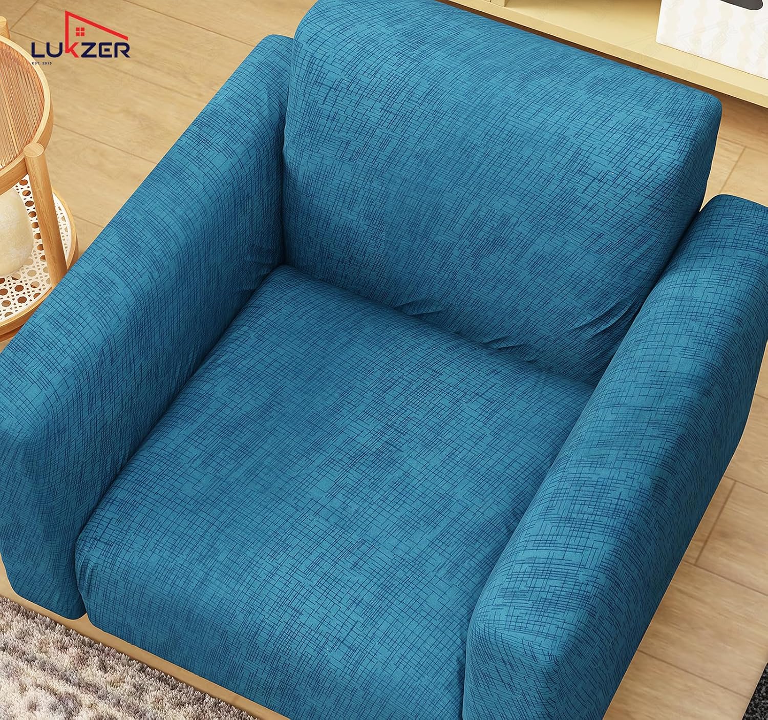 Lukzer 1 Seater Blue Lining Design Universal Sofa Cover | 360° Fully Covered Anti-Slip Washable Couch Cover Protecter | 140 GSM Stretch Fit Polyester + Spandex Slipcover (90-140cm/SC-022-01) - Image 10
