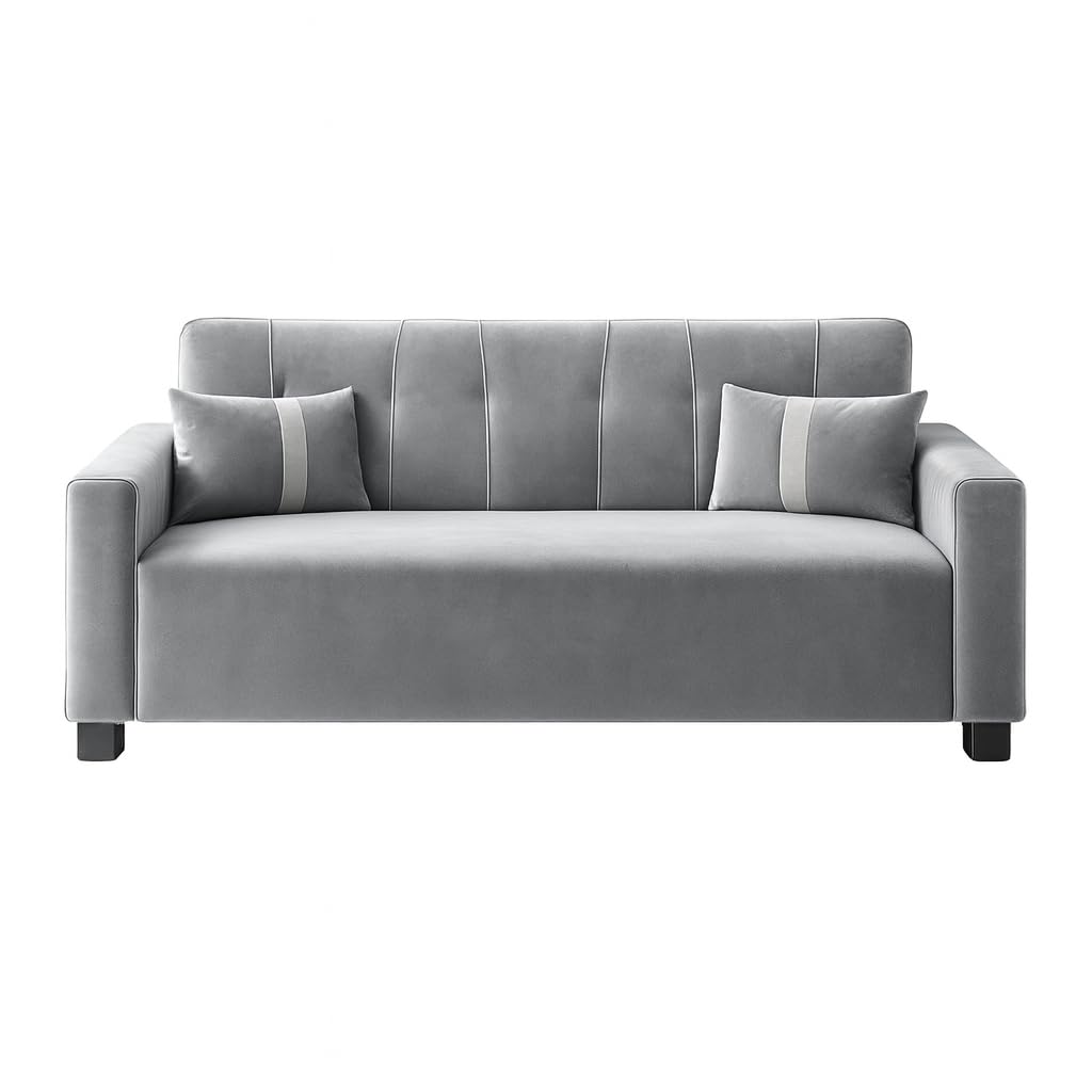 Habitatio 3 Seater Sofa Set | Soft Velvet Suede Fabric | Modern Design | Plush Comfort Cushions for Living Room (Light Grey) - Image 3