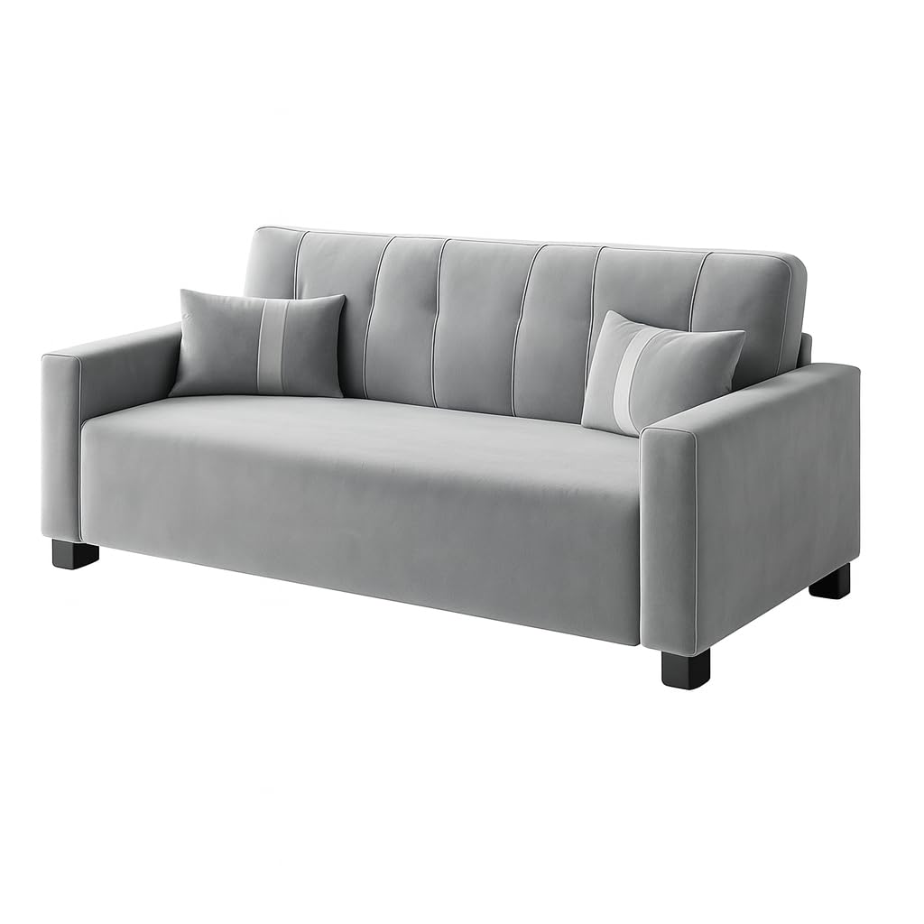 Habitatio 3 Seater Sofa Set | Soft Velvet Suede Fabric | Modern Design | Plush Comfort Cushions for Living Room (Light Grey) - Image 6