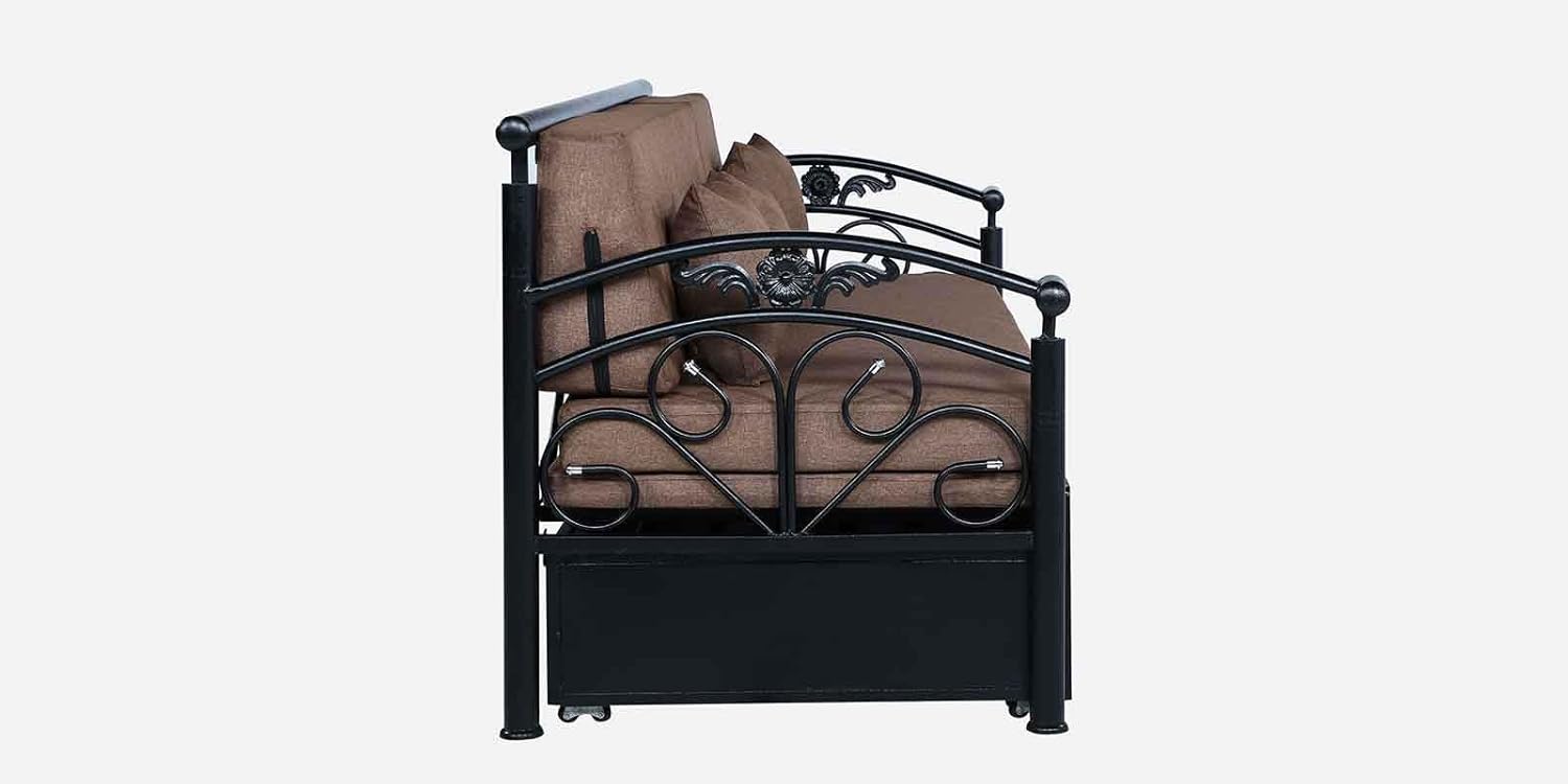 Wiki 3 Seater Metal Sofa Cum Bed with Hydraulic Storage | Single Size Sofa Cuma Bed with Cushion| 3 Seater Sofa Set, Metal Sofa Set for Living Room (Brown with Black Finish) - Image 9