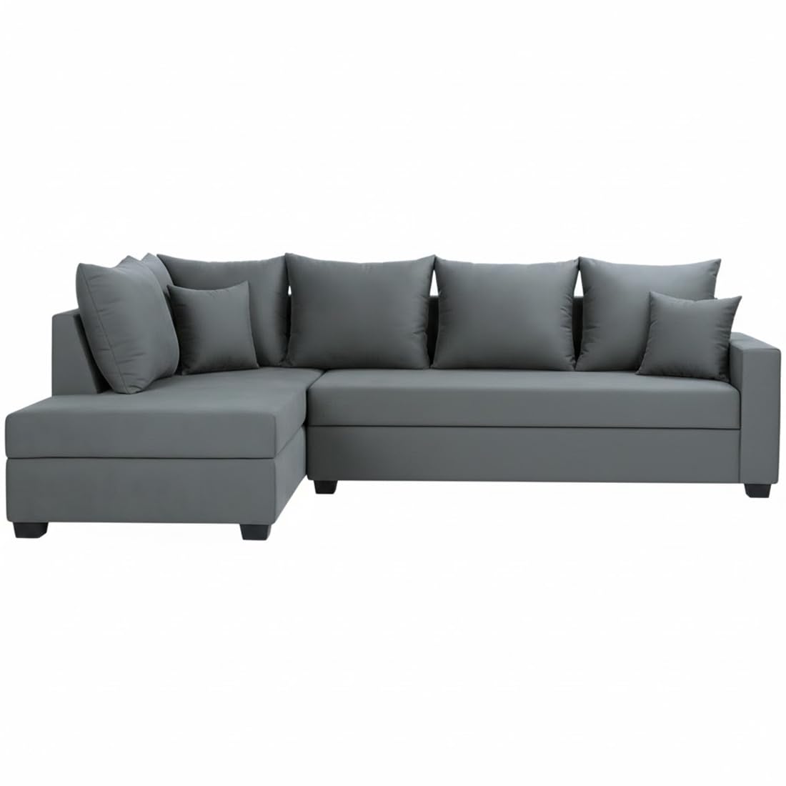 FURNY Gloria 4 Seater Fabric LHS L Shape Sofa Set (Dark Grey) | Premium Velvet Finish | Ideal of Living Room - Image 5