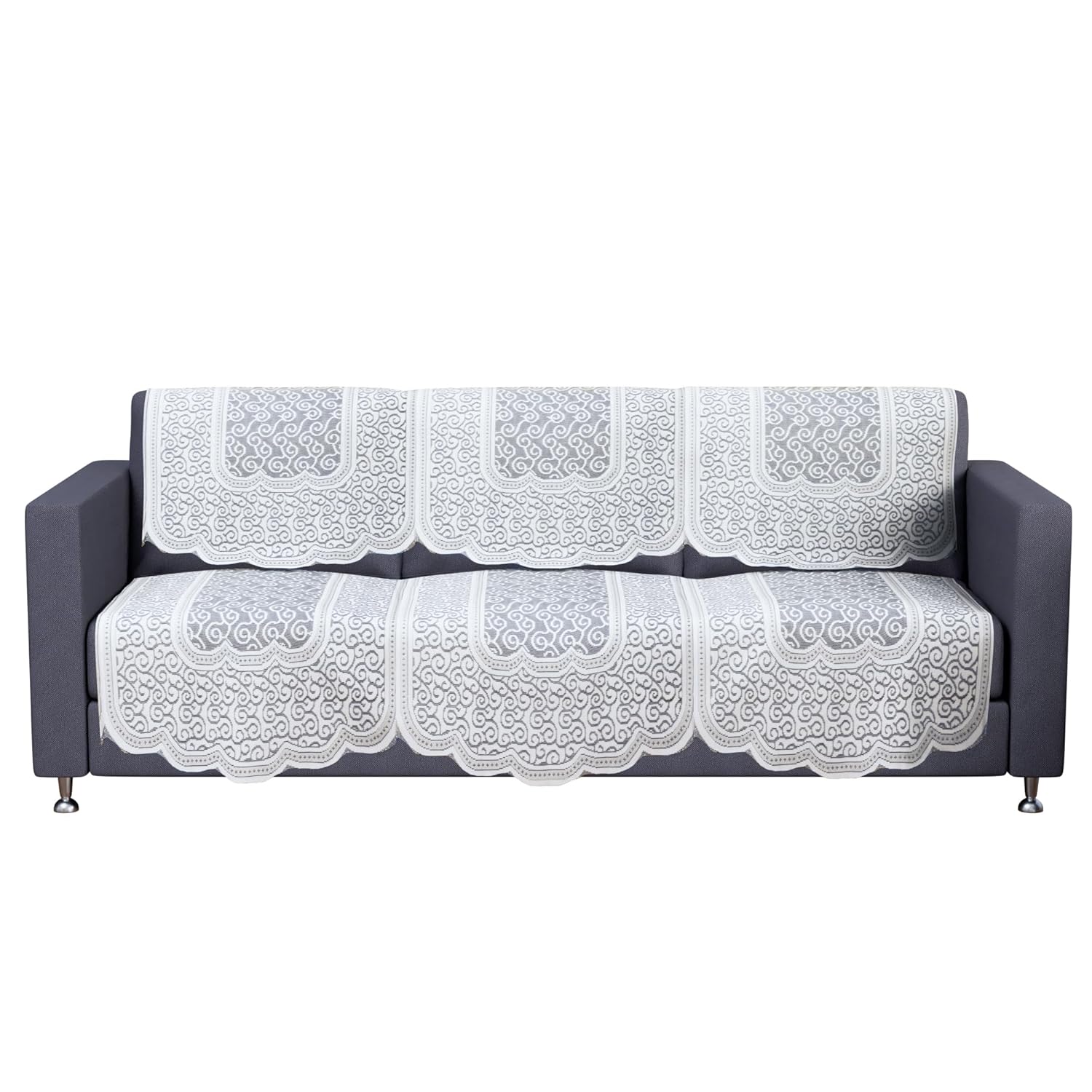 Kuber Industries (Set of 6) Stylish & Durable Cotton Sofa Covers 3 Seater | Washable Sofa Protector/Mat | Suitable Slipcover for Living Room & Office | Zig Zag Design - White - Image 3