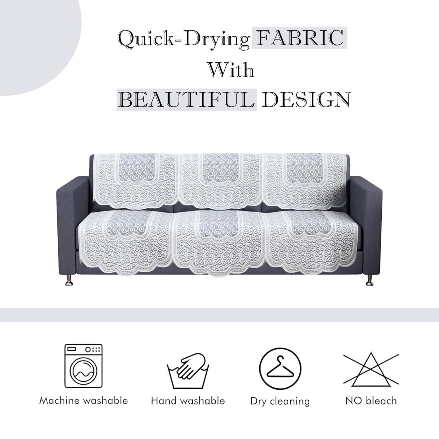 Kuber Industries (Set of 6) Stylish & Durable Cotton Sofa Covers 3 Seater | Washable Sofa Protector/Mat | Suitable Slipcover for Living Room & Office | Zig Zag Design - White - Image 6