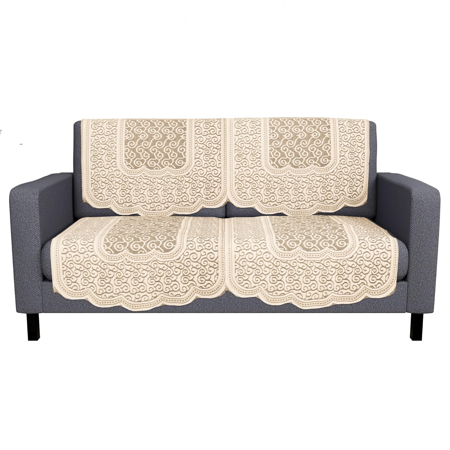 Kuber Industries (Set of 4) Stylish & Durable Cotton Sofa Covers 2 Seater | Washable Sofa Protector/Mat & Slipcover for Hall, Living Room & Office | Zig Zag Design - Cream - Image 3