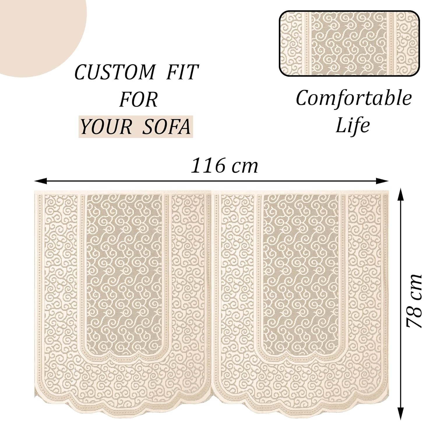 Kuber Industries (Set of 4) Stylish & Durable Cotton Sofa Covers 2 Seater | Washable Sofa Protector/Mat & Slipcover for Hall, Living Room & Office | Zig Zag Design - Cream - Image 4