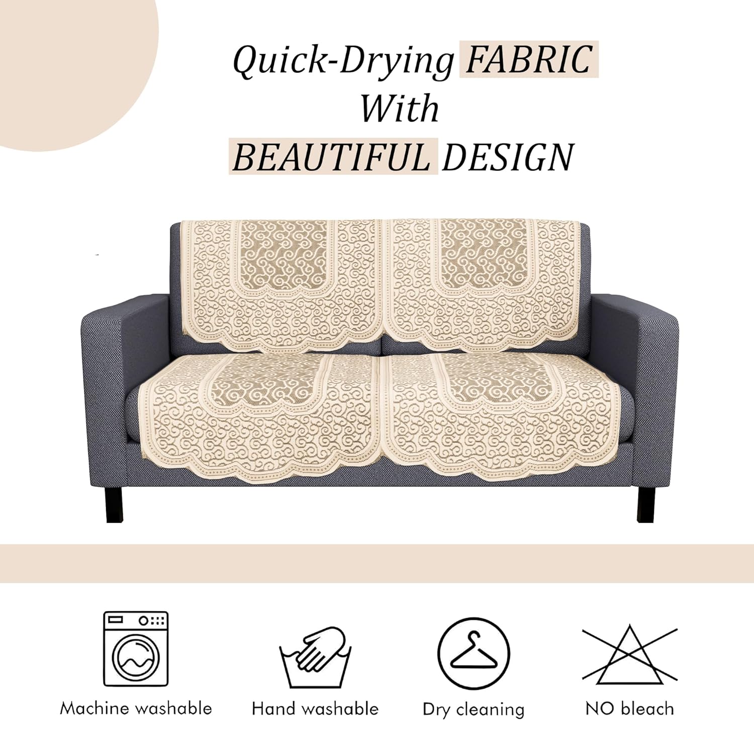 Kuber Industries (Set of 4) Stylish & Durable Cotton Sofa Covers 2 Seater | Washable Sofa Protector/Mat & Slipcover for Hall, Living Room & Office | Zig Zag Design - Cream - Image 6