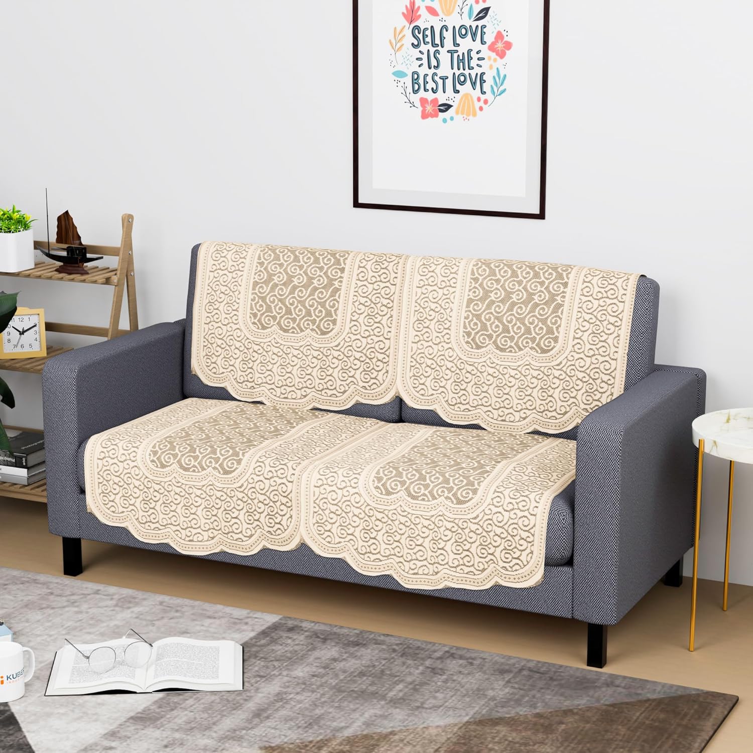 Kuber Industries (Set of 4) Stylish & Durable Cotton Sofa Covers 2 Seater | Washable Sofa Protector/Mat & Slipcover for Hall, Living Room & Office | Zig Zag Design - Cream - Image 7