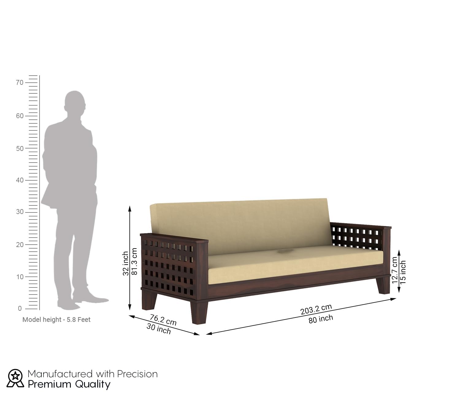 3 Seater Solid Sheesham Wooden Sofa Cums Bed for Living Room | Drawing Room | Folding Bed with Mattresses - Image 3