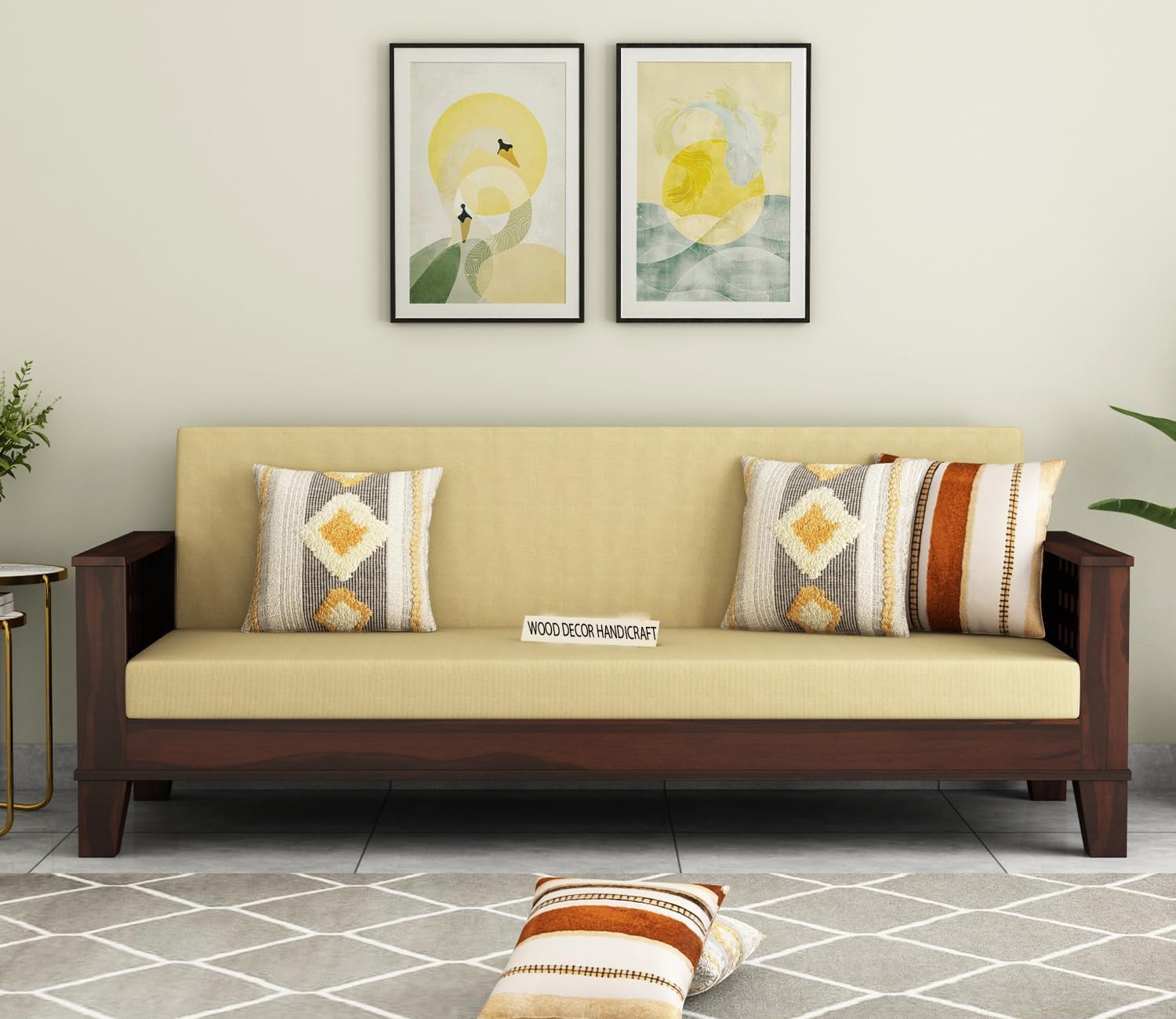 3 Seater Solid Sheesham Wooden Sofa Cums Bed for Living Room | Drawing Room | Folding Bed with Mattresses - Image 4