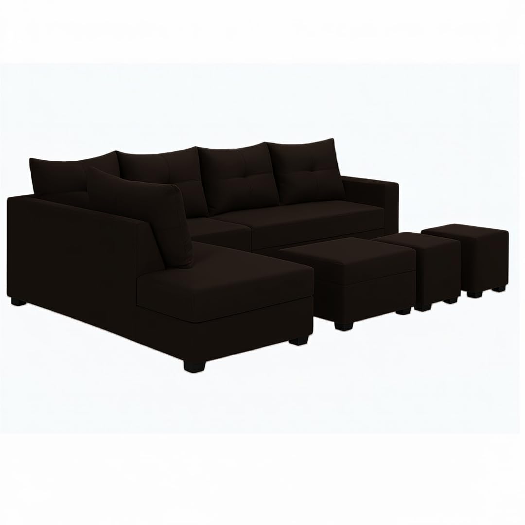 Oriana 8 Seater LHS L Shape Sofa Set | Velvet Suede Fabric L Shape Sofa for Livingroom with 2 Ottoman & Centre Table | (Dark Brown) - Image 4