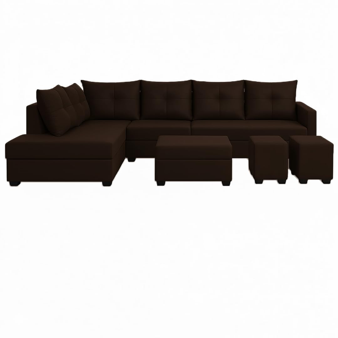 Oriana 8 Seater LHS L Shape Sofa Set | Velvet Suede Fabric L Shape Sofa for Livingroom with 2 Ottoman & Centre Table | (Dark Brown) - Image 5
