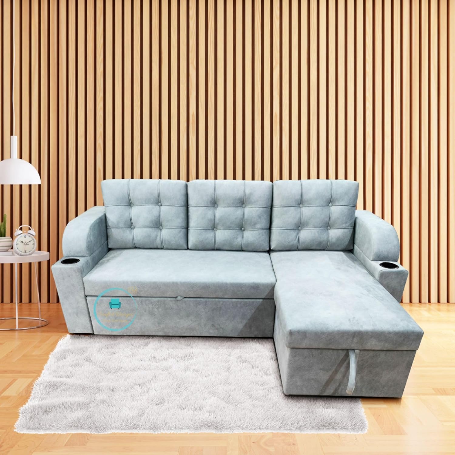 Comfort Designs Nora-02 Premium Polyester Fabric 3 Seater Corner Sofa Cumbed for Living Room, Functional Storage, Soft, Lightweight, Comfortable Sofa Bed (Grey) - Image 3