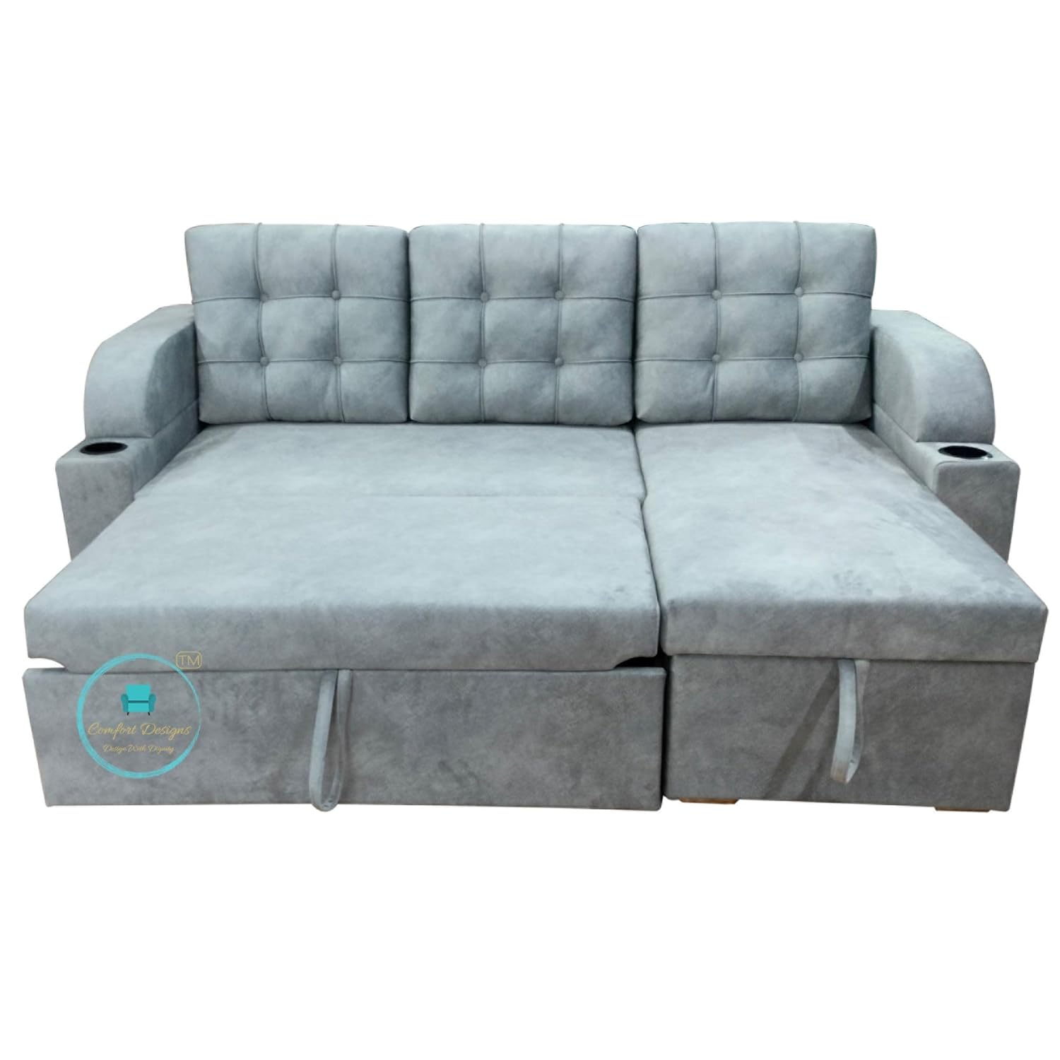 Comfort Designs Nora-02 Premium Polyester Fabric 3 Seater Corner Sofa Cumbed for Living Room, Functional Storage, Soft, Lightweight, Comfortable Sofa Bed (Grey) - Image 5