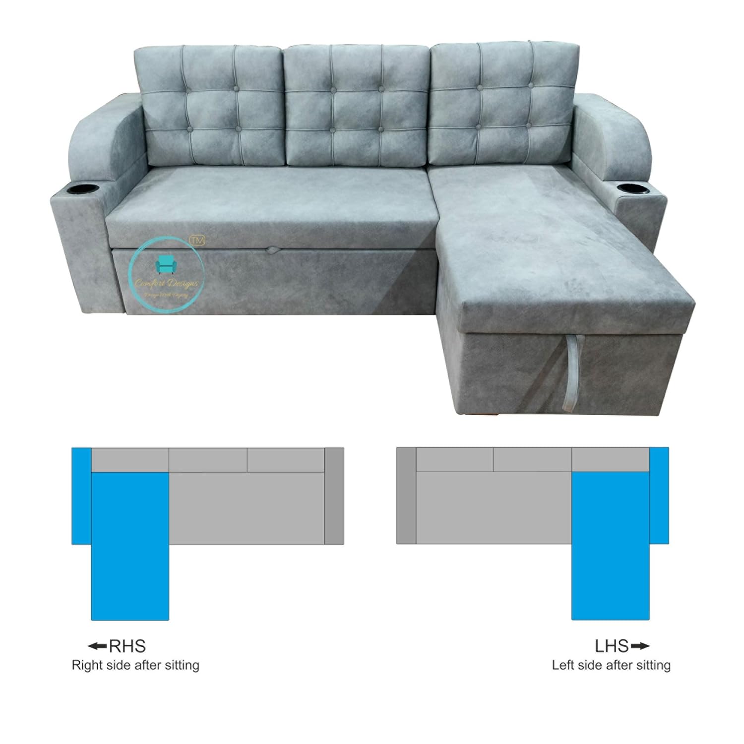 Comfort Designs Nora-02 Premium Polyester Fabric 3 Seater Corner Sofa Cumbed for Living Room, Functional Storage, Soft, Lightweight, Comfortable Sofa Bed (Grey) - Image 7
