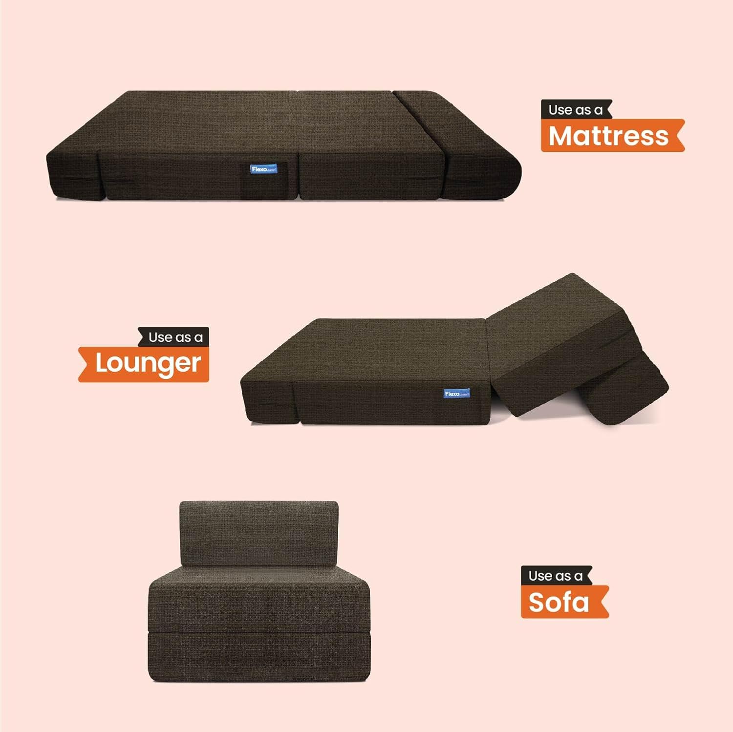 Starlon 1 Seater Sofa Cum Bed | Foldable Sofacum Bed | Jute Fabric Washable Cover Sofa | 3' X 6' Feet | Grey with Floral Pillow - Image 6