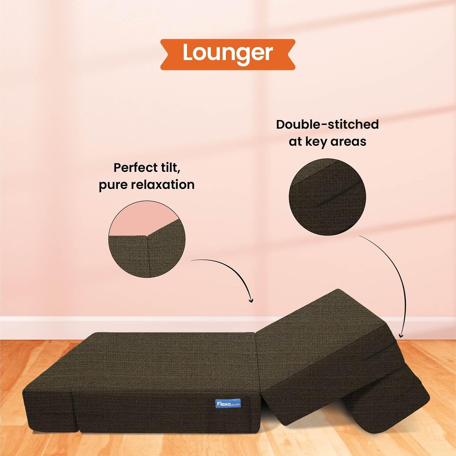 Starlon 1 Seater Sofa Cum Bed | Foldable Sofacum Bed | Jute Fabric Washable Cover Sofa | 3' X 6' Feet | Grey with Floral Pillow - Image 7