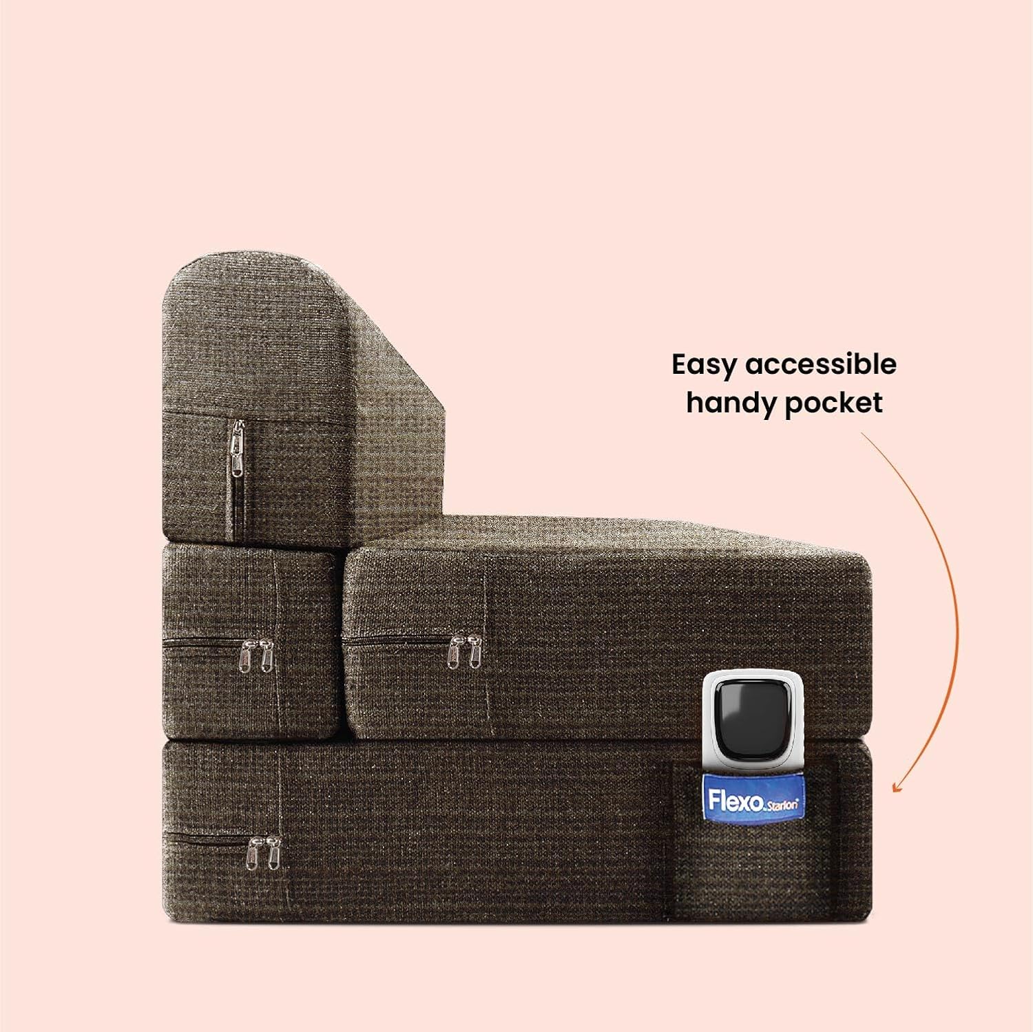 Starlon 1 Seater Sofa Cum Bed | Foldable Sofacum Bed | Jute Fabric Washable Cover Sofa | 3' X 6' Feet | Grey with Floral Pillow - Image 8