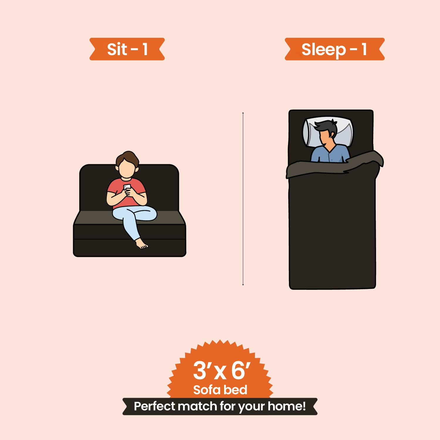 Starlon 1 Seater Sofa Cum Bed | Foldable Sofacum Bed | Jute Fabric Washable Cover Sofa | 3' X 6' Feet | Grey with Floral Pillow - Image 10