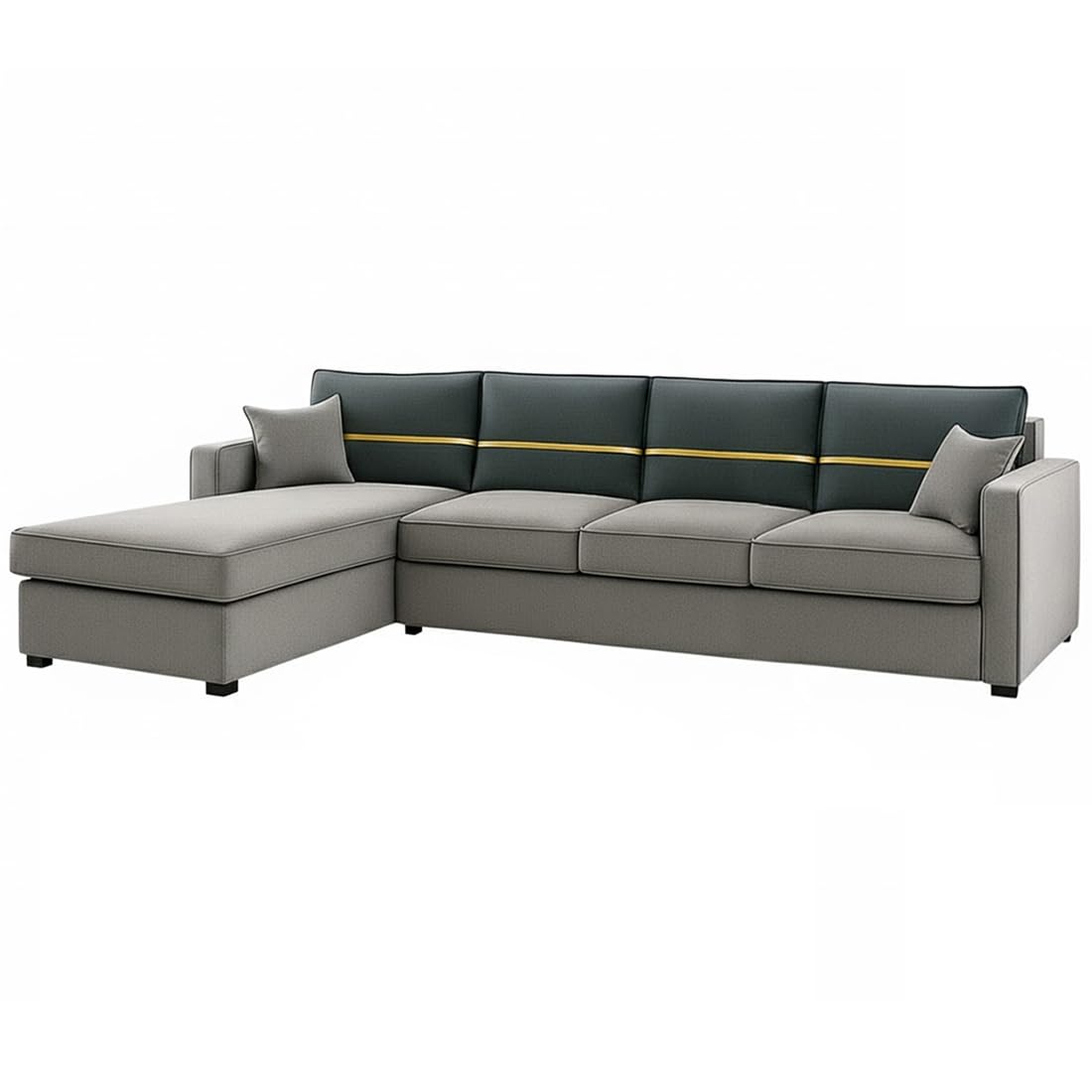 FURNY Arnoy 5 Seater Fabric LHS L Shape Sofa Set (Light Grey-Dark Grey) with Velvet Finish | Durable & Comfortable | Ideal for Living Room - Image 4
