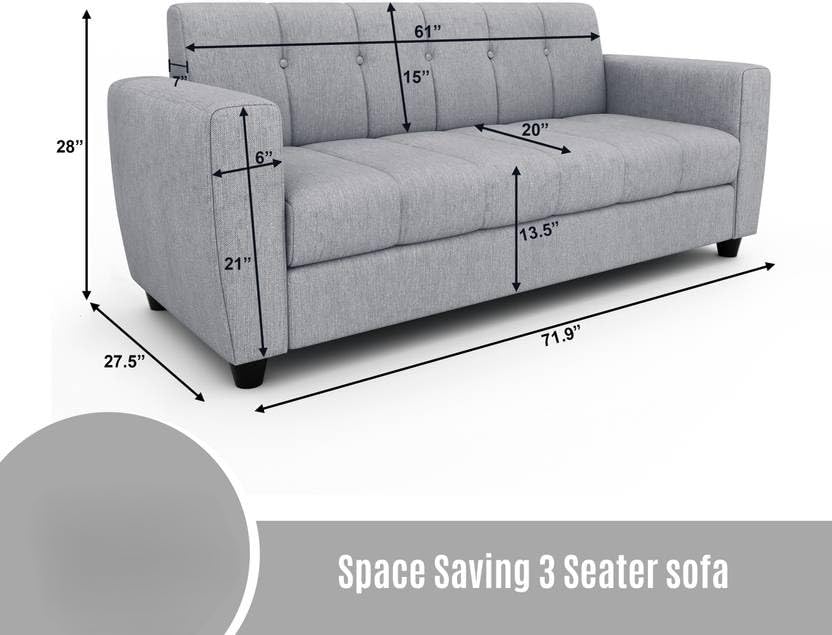 Furniture 3 Seater Fabric Sofa Set for Living Room Furniture | Fabric 3 Seater Sofa Set | Sofa for Home & Office | Fabric (Grey) - Image 3