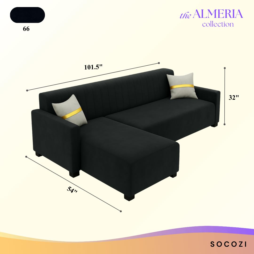 Bulvaria 5 Seater LHS L Shape Sofa Set | Soft Velvet Suede Fabric | Modern Design | Plush Comfort Cushions for Living Room (Black) - Image 3