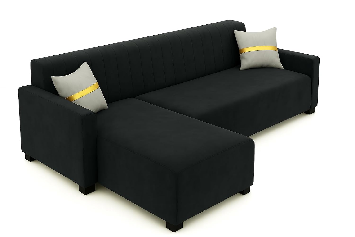 Bulvaria 5 Seater LHS L Shape Sofa Set | Soft Velvet Suede Fabric | Modern Design | Plush Comfort Cushions for Living Room (Black) - Image 4