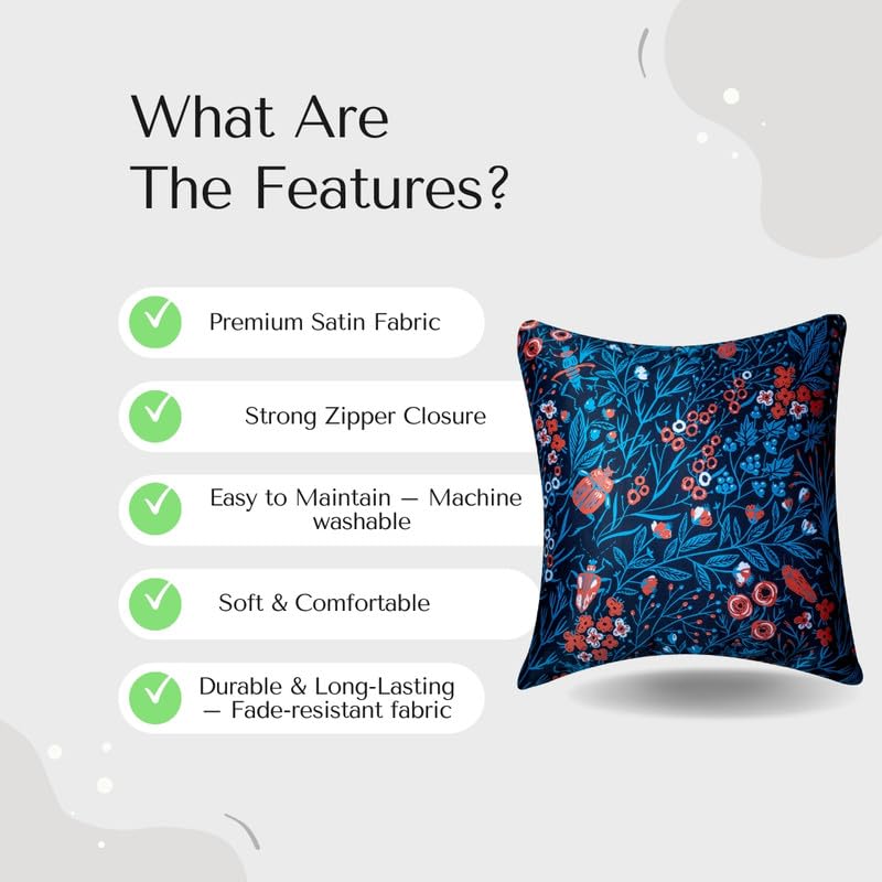 Decorative Satin Sofa Cushion Covers Set of 5, 24 Inch x 24 Inch 5 Piece, Sofa Big Cushion Pillow Cover, Multicolor, Floral Design, Zipper Closure (Floret, 24X24 Inches) - Image 4