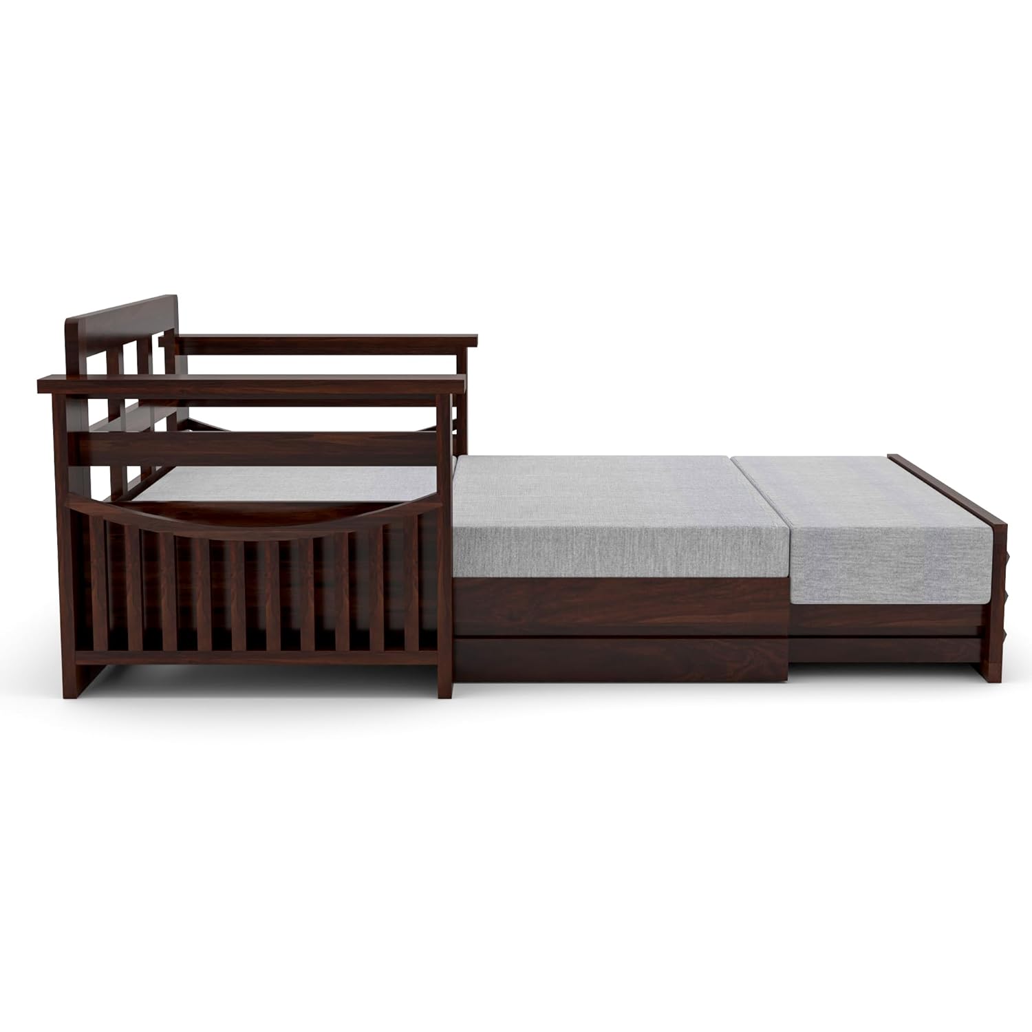 Sheesham Wooden Sofa Cum Bed for Living Room with Side Pocket Storage - 2 Seater Sofa Cum Bed with Storage - 2 Person Sofa Cum Bed Wooden Furniture with Premium Cushion Seating (Design 5) - Image 5