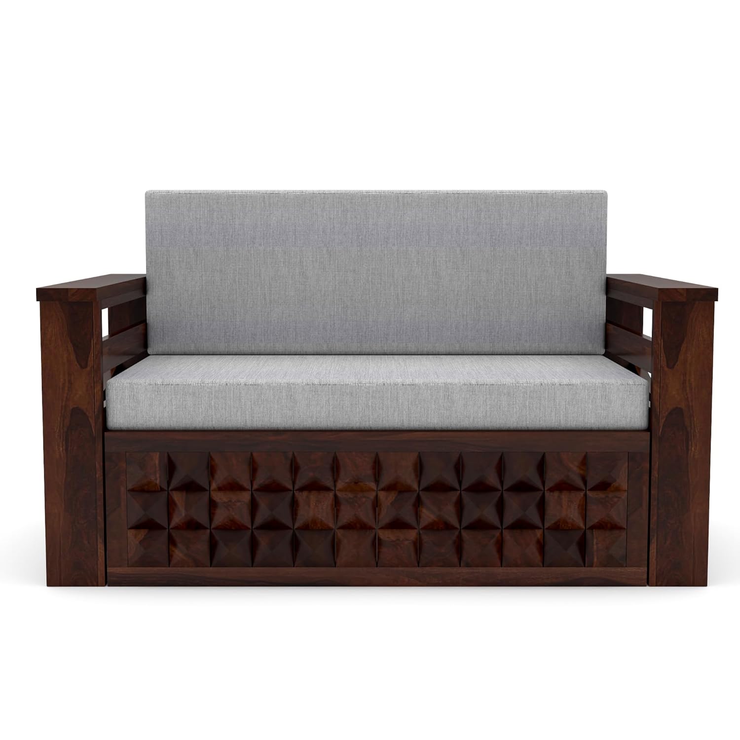 Sheesham Wooden Sofa Cum Bed for Living Room with Side Pocket Storage - 2 Seater Sofa Cum Bed with Storage - 2 Person Sofa Cum Bed Wooden Furniture with Premium Cushion Seating (Design 5) - Image 7