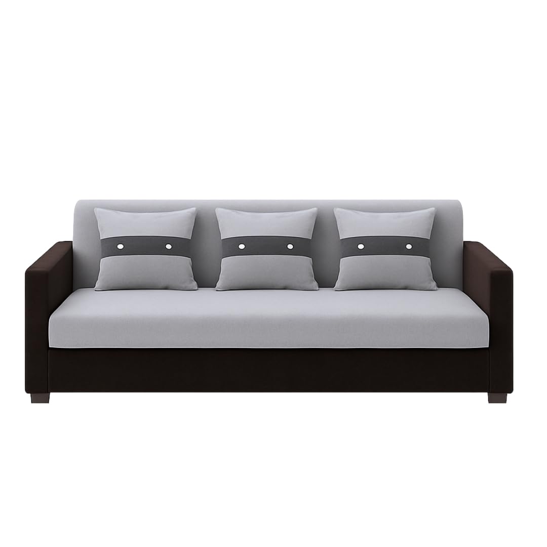 FURNY Lifestyle 3 Seater Fabric Sofa Set (Light Grey-Black) Velvet Finish | Durable Comfort | Ideal for Living Room - Image 4