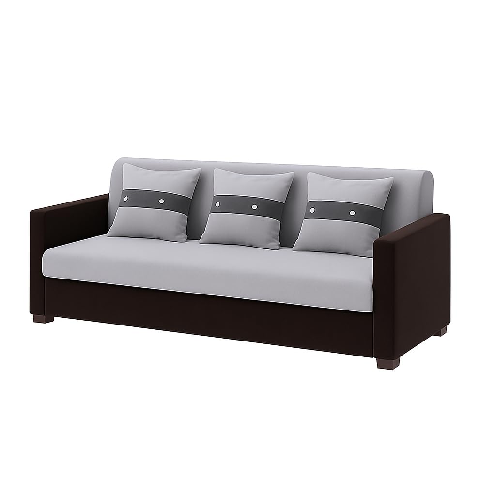 FURNY Lifestyle 3 Seater Fabric Sofa Set (Light Grey-Black) Velvet Finish | Durable Comfort | Ideal for Living Room - Image 5