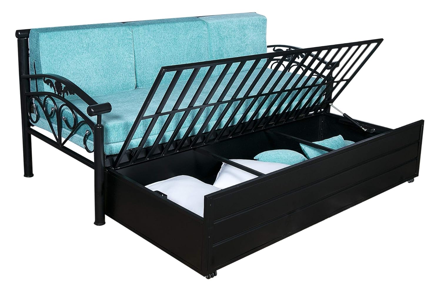 Dream Time Furniture King Size Three Seater Sofa Cum Bed with Hydraulic Storage Matte (Black Finish, Brown) - Image 3